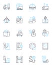 Warehouse operations linear icons set. Inventory, Loading, Unloading, Picking, Packing, Shipping, Receiving line vector