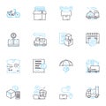 Warehouse operations linear icons set. Inventory, Loading, Unloading, Picking, Packing, Shipping, Receiving line vector