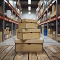 Warehouse organization boxes neatly stacked on wooden table surface