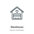 Warehouse outline vector icon. Thin line black warehouse icon, flat vector simple element illustration from editable delivery and