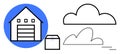 Warehouse, package, and cloud icons representing logistics, storage, and cloud-based services integration Royalty Free Stock Photo
