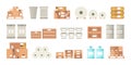 Warehouse packaging types vector set in flat style