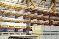 Warehouse of particle boards or chipboards materail for support the furniture manufacturers. Production room