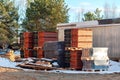 Warehouse paving slabs in pallets in the factory for its production