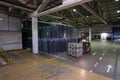 Warehouse premises beer and other alcoholic beverages. Forklift Royalty Free Stock Photo