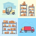 Warehouse rack shelving loader box loading van set Royalty Free Stock Photo