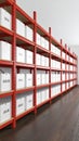 Warehouse Racks with Shelves Containing Boxes for Inventory Storage and Organization Royalty Free Stock Photo