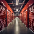 Warehouse, red metal doors with locks in Warehouses
