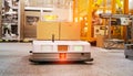 warehouse robot car carries cardboard box assembly