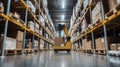 Warehouse robot navigating between storage aisles