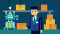 Warehouse Robotics A scene where a manager oversees AIpowered robots moving goods efficiently in a warehouse
