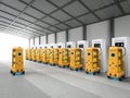 Warehouse robots charge with electric charging stations