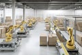 warehouse, with robots performing complex and precise packaging operations on a variety of products