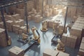 warehouse, with robots performing complex and precise packaging operations on a variety of products