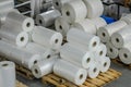 Warehouse with rolls of polyethylene Royalty Free Stock Photo