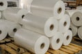Warehouse with rolls of polyethylene Royalty Free Stock Photo