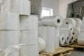Warehouse with rolls of polyethylene Royalty Free Stock Photo