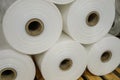 Warehouse with rolls of polyethylene Royalty Free Stock Photo