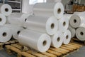 Warehouse with rolls of polyethylene Royalty Free Stock Photo