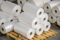 Warehouse with rolls of polyethylene Royalty Free Stock Photo