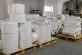 Warehouse with rolls of polyethylene Royalty Free Stock Photo