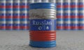 Warehouse Russian oil barrel, background with barrel. Barrels with colors Russian flag. close-up and selective focus. sanctions on