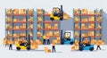 Warehouse Operation with Forklift Trucks and Workers Royalty Free Stock Photo