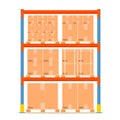 Warehouse shelves with boxes. Storage equipment icon.