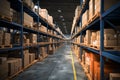 Warehouse with shelves full of merchandise, ready for global distribution Royalty Free Stock Photo