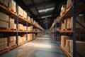 Warehouse with shelves full of merchandise, ready for global distribution Royalty Free Stock Photo