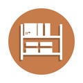 Warehouse shelves icon in badge style. One of logistic collection icon can be used for UI, UX