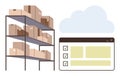 Warehouse Shelving with Boxes and Digital Inventory Management System in a Cloud Environment Royalty Free Stock Photo