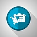 Warehouse and shipping barrow, delivery, freight concept symbol, flat design vector blue icon with long shadow Royalty Free Stock Photo