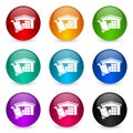 Warehouse and shipping barrow, delivery, freight concept vector icons, set of colorful glossy 3d rendering ball buttons in 9 color Royalty Free Stock Photo