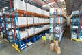 Warehouse staff discussing over whiteboard in warehouse