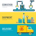 Warehouse staff moves cargo, boxes, packages and parcels. Business delivery service vector illustration design banners