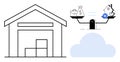 Warehouse Storage and Financial Balance Concept with Cloud Integration Royalty Free Stock Photo