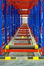 Warehouse storage inside shelving metal pallet racking systems Royalty Free Stock Photo