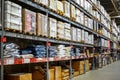 Warehouse, storage room in a large store. Laid out the goods on the shelves Royalty Free Stock Photo