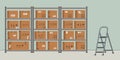 Warehouse. Storage. Shelvings with cardboard boxes. Warehouse racks