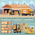 Warehouse storage and shipping logistics vector concept