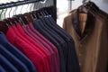 A warehouse,store photo of lot shirts, multicolour, shop fashion men clothes Royalty Free Stock Photo