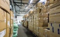 Warehouse. store storehouse. hall cartons stock business Royalty Free Stock Photo