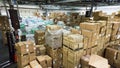 Warehouse. store storehouse. hall cartons stock business Royalty Free Stock Photo