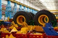 Warehouse with tires for trucks at an industrial plant for the production of cars.