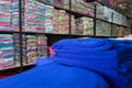 Warehouse of towel softness fluffy fiber fabric Royalty Free Stock Photo