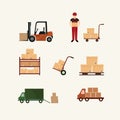 Warehouse transportation and delivery icons flat