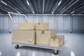 Warehouse trolley with heap of storage boxes Royalty Free Stock Photo