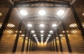 Warehouse with vintage retro lamps. Royalty Free Stock Photo