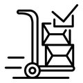 Warehouse wheel cart icon, outline style